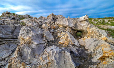 Rocky Coast, Pría Cliffs, Karst Formation, Bufones de Pría, Protrected Landscape of the Oriental Coast of Asturias, Llanes de Pría, Asturias, Spain, Europe