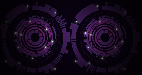 Image of moving circles with light spots on black background