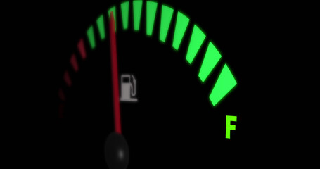 Image of fuel gauge moving over black background