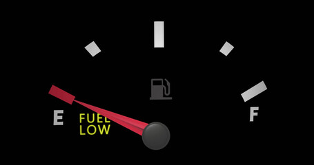 Image of fuel gauge moving over black background - obrazy, fototapety, plakaty