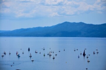 Sailing boat Regatta Fiumanka in Rijeka 2021.Sailing boats in the regatta Fiumanka in front of...