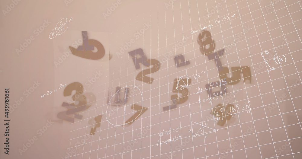 Poster image of falling line over mathematical equations in school notebook