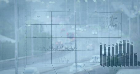 Image of data processing over cityscape