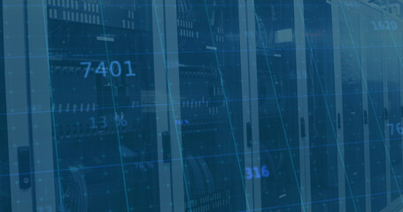 Image of data processing over server room