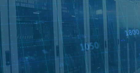 Image of data processing over server room