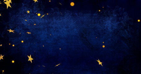 Image of yellow stars moving on blue background