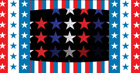 Image of stars and stripes of flag of united states of america over black background