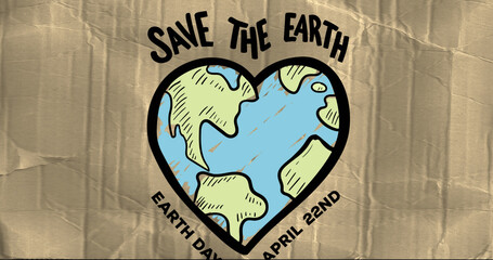 Image of earth day text over heart shape globe