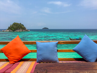 pillows bench comfort overlooking the sea in Asia