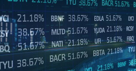 Image of financial data processing over city