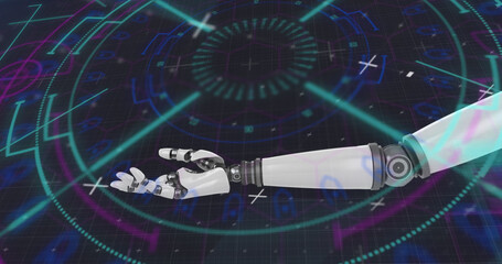 Image of robotic arm and scope scanning on black background
