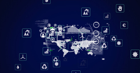 Image of scope scanning over financial data processing on blue background