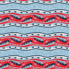 Indigo blue horizontal broken stripe nautical seamless pattern. Modern marine line striped sailor print. Classic nantucket fabric textile style. Summer maritime decor. Preppy masculine fashion print