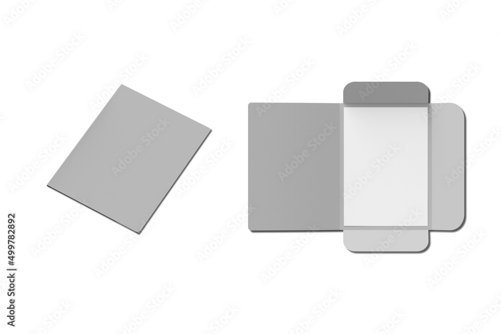 Poster set mockup templates of white paper folder with blank titular cover isolated on white background. fo