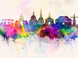 Leiden Skyline Watercolor Background 