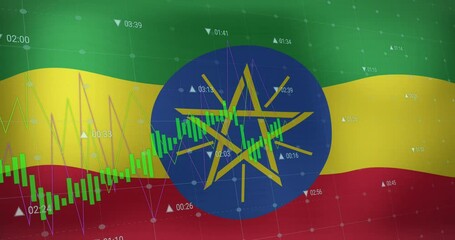 Animation of data processing over flag of ethiopia - Powered by Adobe