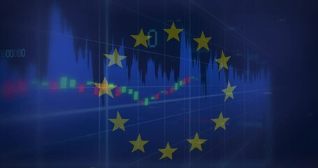 Animation of data processing over eu flag - Powered by Adobe