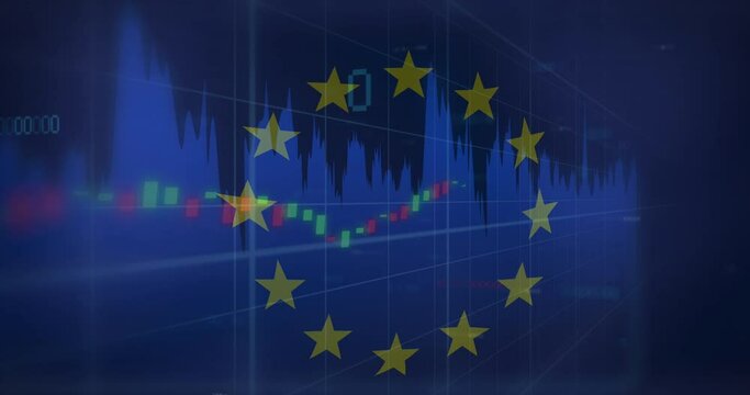 Animation of data processing over eu flag - Powered by Adobe