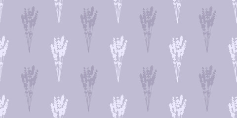 Fototapeta na wymiar Purple lavender seamless pattern. Elegant lavender wallpaper design. Botanical flowers texture.