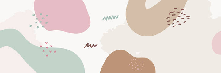 Banner background of creative minimalist hand drawn illustration floral outline lily pastel beige simple circle shape for wall decoration, postcard or brochure cover design, banner beauty website