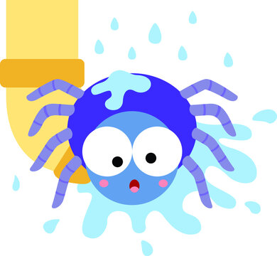cartoon spider get wet in the rain 