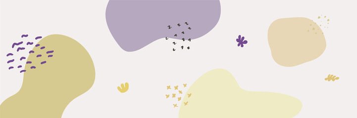 Beautiful pastel social media banner template with minimal abstract organic shapes composition in trendy contemporary collage style