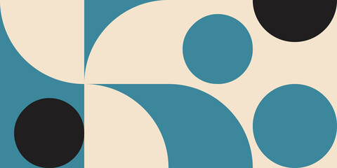 Modern vector abstract  geometric background with circles, rectangles and squares  in retro Scandinavian style. Pastel colored simple shapes graphic pattern.
