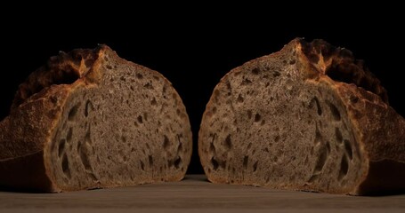 The sourdough bread is opened to present the inside