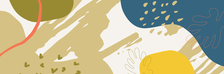 Abstract minimal hand drawn floral flower leaves boho earth tone organic banner background. Dynamic abstract hand drawn colorful presentation design background