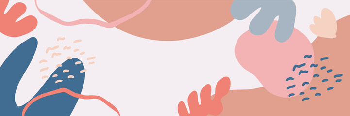 Abstract minimal hand drawn floral flower leaves boho earth tone organic banner background. Dynamic abstract hand drawn colorful presentation design background