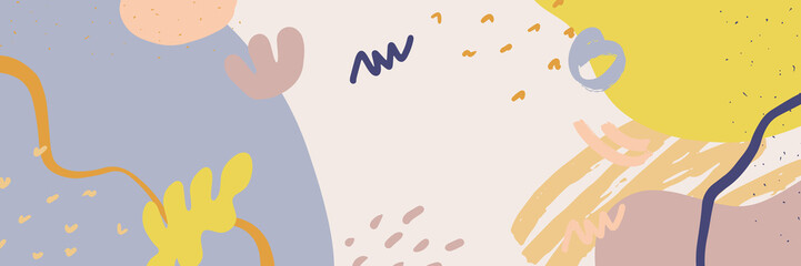 Beautiful pastel social media banner template with minimal abstract organic shapes composition in trendy contemporary collage style