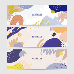 Beautiful pastel social media banner template with minimal abstract organic shapes composition in trendy contemporary collage style