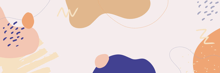 Beautiful pastel social media banner template with minimal abstract organic shapes composition in trendy contemporary collage style