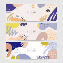 Beautiful pastel social media banner template with minimal abstract organic shapes composition in trendy contemporary collage style