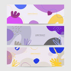 Fototapeta premium Beautiful feminine banner for social media background. Templates for posts and banners with minimal abstract organic floral flower leaves hand drawn shapes composition in contemporary collage style