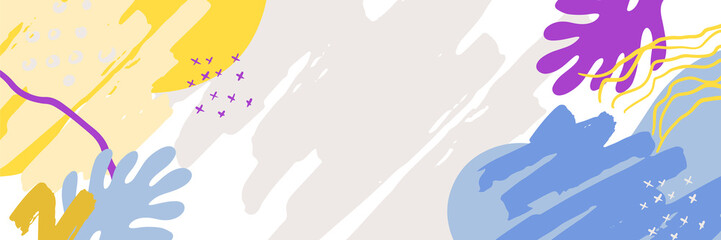 Beautiful feminine banner for social media background. Templates for posts and banners with minimal abstract organic floral flower leaves hand drawn shapes composition in contemporary collage style