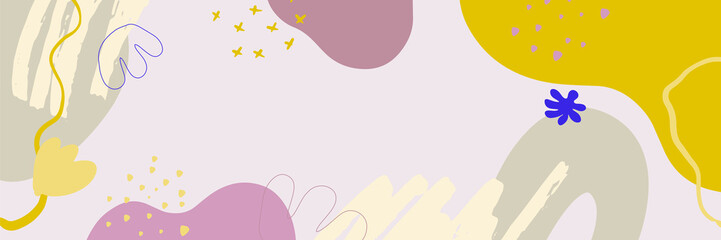 Beautiful feminine banner for social media background. Templates for posts and banners with minimal abstract organic floral flower leaves hand drawn shapes composition in contemporary collage style