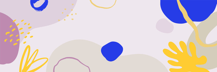 Beautiful feminine banner for social media background. Templates for posts and banners with minimal abstract organic floral flower leaves hand drawn shapes composition in contemporary collage style