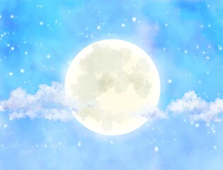 大きな満月　水彩風　背景壁紙