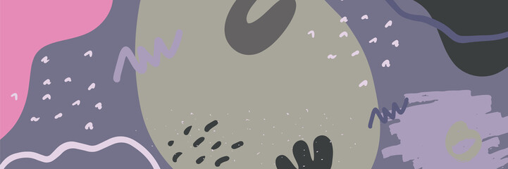 Beautiful pastel social media banner template with minimal abstract organic shapes composition in trendy contemporary collage style. Modern colorful vector hand drawn organic shapes and textures