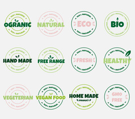 Eco, bio, organic and natural products sticker, label, badge and logo. 
Ecology icon. Logo template with green leaves for organic and eco 
friendly products. Vector illustration