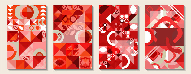 Saturated red geometric abstract templates for placing text. Use as wallpapers, backgrounds, covers, for printing products, banners, promotions, promotions, discounts, etc.