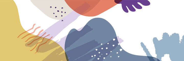 Beautiful pastel social media banner template with minimal abstract organic shapes composition in trendy contemporary style.