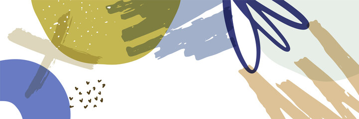 Beautiful pastel social media banner template with minimal abstract organic shapes composition in trendy contemporary style.