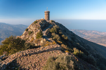 13th Century Tour de Madeloc rises above the Mediterranean coast in the Cote Vermeille region of southern France