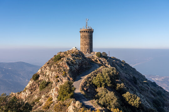 13th Century Tour de Madeloc rises above the Mediterranean coast in the Cote Vermeille region of southern France