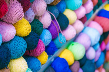 Texture of multi-colored threads. Motley background. Textile products