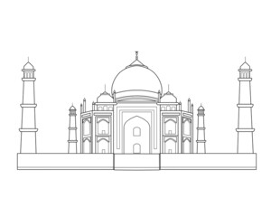 Mausoleum of the Taj Mahal in Agra, India. Flat cartoon style, historical landmark, landmark, vector illustration.