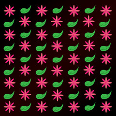 pink flower and the leaf pattern vector design in black and red background.