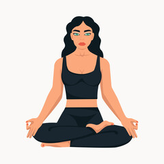 The dark-haired girl practices yoga. Lotus position. Can be used as a poster. Vector Illustration.